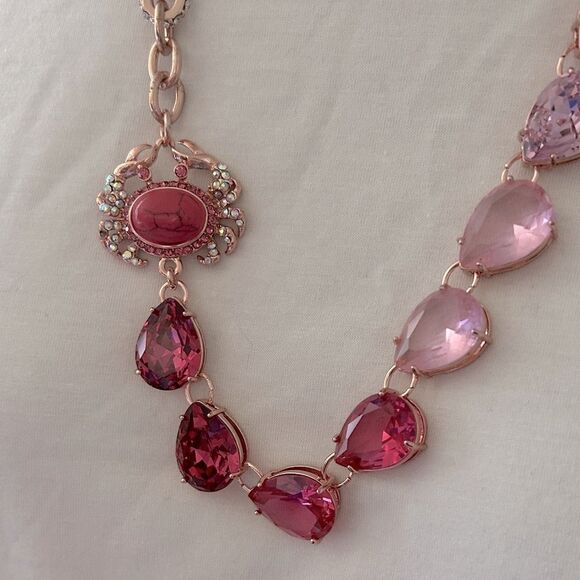 Betsey Johnson pink crab crystal rose gold Necklace - Picture 1 of 6